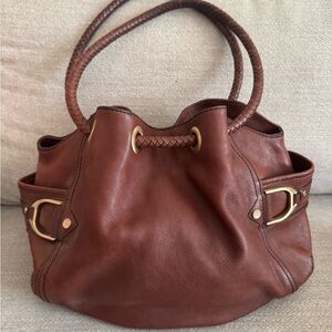 Cole Haan Brown Leather Shoulder Bag with Gold Accents